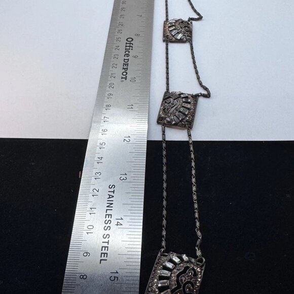 Rare Gorgeous Sweet Romance Art Deco Design Rhinestone Necklaces Brass Tone - Picture 6 of 11